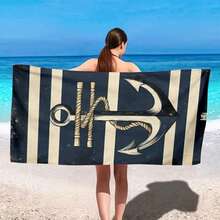 1pc Nautical Striped Anchor Print Beach Towel - Soft, Lightweight, Sand-Proof, Quick-Drying Microfiber, Suitable For Travel, Swimming, Surfing, Yoga, Camping And Beach Accessories, Beach Essential | Modern Towel | Lightweight Beach Towel Beach Essentials - Multicolor - View 7