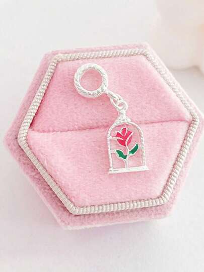 Berloque Rosa Bela Banhado a Prata 925