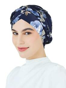 Gorro musulmán de mujer con estampado, turbante tejido, cubierta para la cabeza para cáncer, quimioterapia, árabe, gorro, gorro de lana de moda para pérdida de cabello