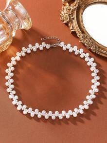 1 件简约优雅多层手工仿珍珠锁骨项链，时尚奢华高端简约女士配饰