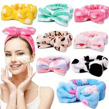 1 Pc Women's Soft Coral Fleece Spa Headband - Adjustable Elastic Hair Band With Bow - For Face Make-Up, Cleansing, Anding - Cute Fuzzy Bow Pattern Hair Ring Set