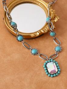 1 件优雅波西米亚绿松石串珠项链，适合女士，适合度假