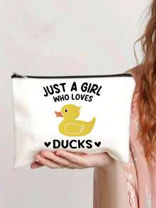 1 Peça Bolsa de Maquiagem Fofa de Pato, "Apenas Uma Garota Que Ama Patos" Bolsa de Maquiagem com Padrão de Pato Amarelo & Branco, Bolsa Portátil de Armazenamento de Artigos de Toalete para Viagem, Organizador de Cosméticos, Presente Criativo para Mulheres - Multicolorido - Visão 6