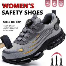 Fashionable Women'S Shoes With Steel Toes, Protective Safety Footwear That Is Anti-Smash And Puncture-Resistant, Featuring Comfortable Air-Cushioned Soles For Construction Work. Girl Closed