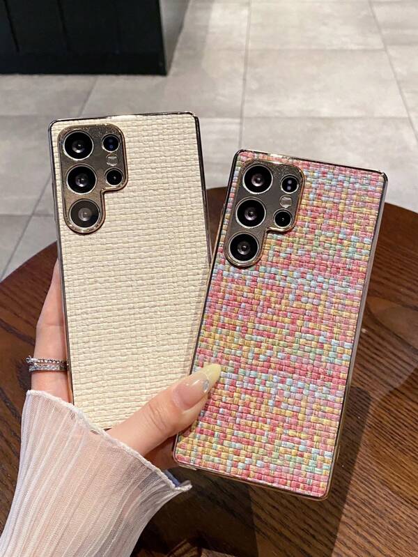 Old Money Style 1pc Electroplated Woven Texture Phone Case Compatible With Samsung Galaxy S23, S23 FE, S23 PLUS, S23 Ultra, S24-5G, S24 FE, S24 PLUS-5G, S24 Ultra-5G, S25, S25 PLUS, S25 Ultra, S25 Edge-5G