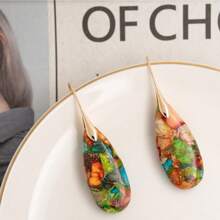 Natural Healing Stone Fishhoop Dangle Drop Earrings Statement Gold Silver Earrings