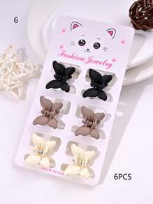 6pcs/Set Solid Color Casual Cute ABS Plastic Hair Clips, Butterfly, Flower, Heart, Square Design, Small Size Matte Black Bangs Claws, Princess Front & Side Bang Clips, Suitable For All Seasons Summer Hair Jaw Clip