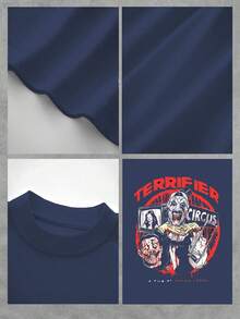 Terrifier Circus Print T-Shirt For Men,100% Cotton 220g - Màu xanh lam - Xem 4