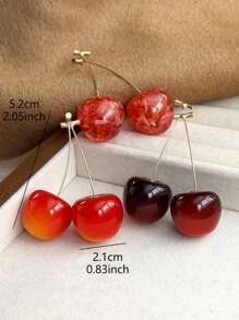3 pares de pendientes elegantes con colgante de cereza en forma de fruta roja, un conjunto exquisito y de alta gama ideal para usar en reuniones, días festivos y para el uso diario