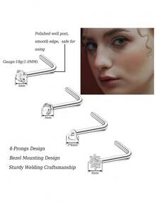 Milacolato 30Pcs Nose Rings Studs For Women Men 316L Stainless Steel Nose Piercings Jewelry 18G 20G Straight L Shaped Corkscrew Nose Rings Cubic Zirconia Opal Nose Studs Hypoallergenic - 銀色 - 查看 3