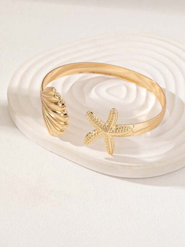 1 pieza Brazalete abierto con diseño de concha y estrella de mar, regalo de vacaciones de verano en la playa para amigos y familiares