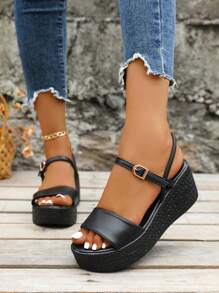 Women's Wedge Heel Thick Sole Bohemian Buckle Casual Holiday Beach Fashion Sandals, Summer