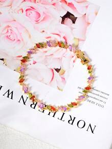 1pc Dopamine Colorful Zirconia 18K Gold Plated Ladies Bracelet.Gorgeous And Colorful Zirconia Decorative Bracelet,Stylish And Simple Summer Jewelry,Elegant Jewelry Gift.Suitable For Daily,Vacation,Party,Wedding,Gift.Valentine's Day Gift,Birthday Gift.