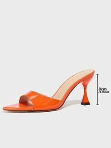 女士优雅高跟鞋，闪亮漆皮尖头，彩色缎面时尚派对晚装穆勒鞋，橙色 - 橘色 - 查看 3