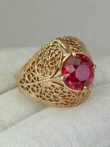 1 pieza Anillo de metal dorado vintage personalizado con gema falsa geométrica de moda, adecuado para combinar con atuendos y accesorios diarios, así como para fiestas o eventos