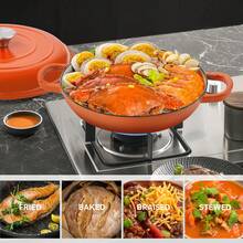 Kerilyn 3 Quart Enameled Shallow Cast Iron Dutch Oven With Lid, Dual Handles Dutch Pots For Cooking, Stewing, Heavy-Duty & Nonstick, Oven Safe Up To 500° F, Works On All Stovetops - Orange - View 7
