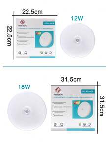 12W/18W Lámpara de techo con sensor de movimiento de luz con sensor de radar, lámpara de techo Led de 127V, iluminación con Sensor de movimiento para habitación, pasillos, pasillo, luces de techo de inducción para garaje, iluminación de techo, sala de garaje, pasillos, luces de techo de pasillo, balcón de escalera - luz blanca - Ver 3