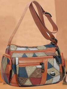 Bolso bandolera de hombro de gran capacidad para hombres y mujeres, nuevo, con costura de diamante, multicapa y de moda para ir al trabajo - Multicolor - Ver 7