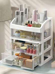1pc Makeup Organizer Storage Box, Large Capacity Portable Travel Makeup Case, Waterproof Dustproof Jewelry Box, Multi-Layer Display Rack For Lipstick, Nail Polish, Stationery, Suitable For Living Room, Bedroom, Bathroom, Dorm, Desk