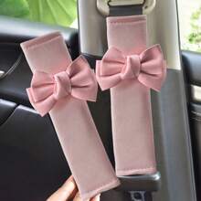 2pcs Seat Belt Shoulder Cover Premium Cute Female Decorative Bow Seat Belt Anti Buckle Shoulder Cover Car Seat Belt Cover Leather Seat Belt Cover