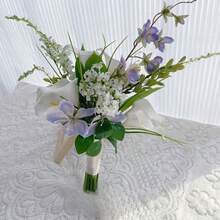 1束白色新娘婚礼花束，人造触感郁金香伴娘花束，新娘花束，结婚周年装饰，生日派对用品，房间装饰，毕业礼物夏季海滩礼物返校学校用品