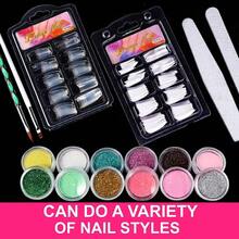 Acrylic Nail Kit For Beginners 12 Color Glitter Acrylic Powder White Clear Pink Acrylic Powder Nails Extension Professional Nails Kit Acrylic Set Manicure Tools Acrylic Supplies For Women(Without Acrylic Liquid) - 彩色 - 查看 3