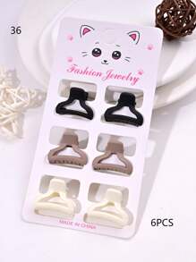 6pcs/Set Solid Color Casual Cute ABS Plastic Hair Clips, Butterfly, Flower, Heart, Square Design, Small Size Matte Black Bangs Claws, Princess Front & Side Bang Clips, Suitable For All Seasons Summer Hair Jaw Clip