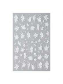 2pcs Elegant White Magnolia 3D Nail Stickers - Self-Adhesive Five-Petal Flower Decals, Suitable For DIY Wedding And Party Nail Art, Glitter Effect, Single-Use - White - View 8