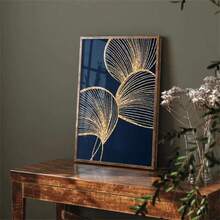 1 szt./3 szt. Anime Art Deco Klasyczny nowoczesny obraz na płótnie Modny plakat ścienny, granatowy i złoty, botaniczny liść, kwiatowy liść, do salonu, sypialni, łazienki, kuchni, klasy, opcjonalna rama - Wielokolorowe - Zobacz 7