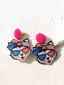 Pink Snail 有趣可爱的泡泡吹眼镜戴猫设计亚克力树脂吊坠耳环，适合女士和女孩、节日、情人节、圣诞节、新年、生日礼物、时尚珠宝