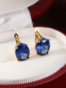 Cubic Zirconia Decor Earrings - Yellow Gold - View 9