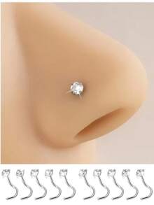 10/12/15 piezas Anillos para la nariz de acero inoxidable Tornillos Joyería de perforación 2mm Unisex Baja alergia Accesorios de perforación de la nariz, Adecuado para trabajo, escuela, citas, fiestas, uso diario - Plateado - Ver 3