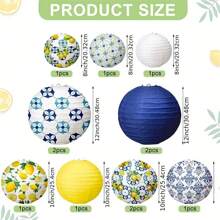 12pcs Paper Lantern Set, Lemon Party Decor, Spring/Summer Home Party Decoration, Green & Yellow Lemon Pattern, Baptism, Wedding, Birthday Decoration