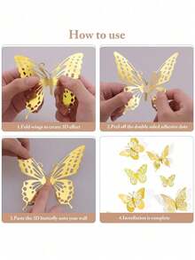 48件彩色3D蝴蝶蛋糕装饰 - 适用于蝴蝶生日派对、蛋糕装饰、礼品装饰、幼儿园装饰！圣诞节、万圣节、感恩节、复活节礼物