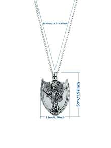 畅销骑士天使项链，带复古剑、盾牌、雕刻吊坠、合金材质、男女通用、绝佳礼物选择 - 復古銀色 - 查看 14