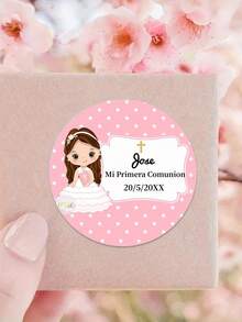 12/24/40 piezas Pegatinas personalizadas para Mi Primera Comunión - Etiquetas de y personalizadas para niños y niñas, Pequeños regalos para Mi Primera Comunión con diseños de flores y lunares, Elegantes pegatinas de papel para celebraciones, Decoraciones de Comunión | Decoraciones de flores para la Comunión | Etiquetas con nombre personalizadas, Decoraciones para lavado, Útiles escolares, Regreso a clases - Multicolor - Ver 15