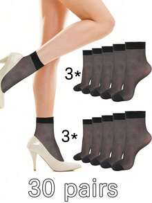10/20/30 Pasang Kaos Kaki Pendek Tipis & Bernapas untuk Wanita, Kaos Kaki Sutra Pendek Wanita Warna Polos, Cocok untuk Cuaca Hangat - Tanpa cetakan - View 14