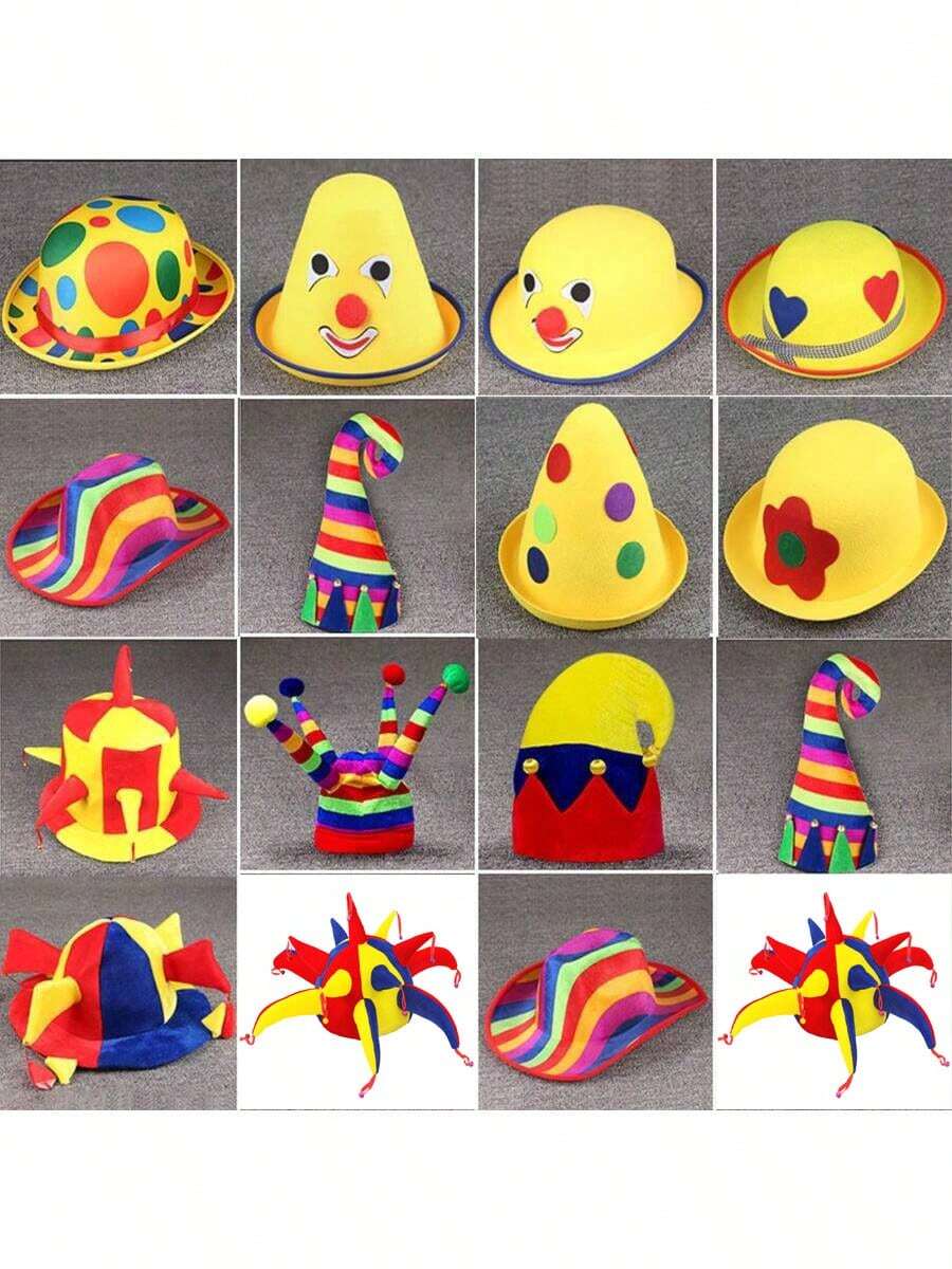 Circus Clown Hat Magic Show Party Supplies Costume Props Pointy Hat Top Hat Polka Dot Colorful Entertaining Activities Dress Up Halloween - Multicolor - View 1
