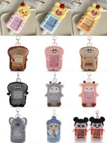 1pc Super Cute Furry Transparent Cartoon Card Holder, Ins Style Cartoon Plush Card Holder, Three Inch Photo Star Card Display Pendant, Multifunctional Id Card, Work Card, Student Card, Teacher Card, Medical Chest Card Available School Supplies,Back To School