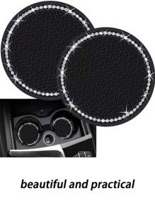 1pc/2pcs/4pcs-Universal Vehicle Bling Car Coaster, Crystal Rhinestone Coaster For Cup Holders, Car Interior Accessories 2.75'' Silicone Anti  Car Coasters For Women (Black)