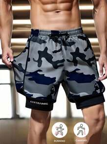 Athletic Streetwear Double-Layer Camouflage Print Unisex Shorts, Universal Sports Shorts For Running, Outdoor, And Gym, Lightweight Loose Fit Casual Pants