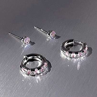 2 对时尚简约优雅奢华小巧方晶锆石耳钉套装，适合女士