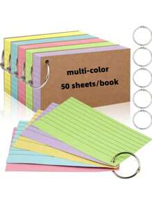 Index Card, 50 Color Flashcards With Loops Per Book, 3x5 Inch Note Cards, Note Cards With Lines, Rule Learning Cards, Study, School, University Supplies, Memory Flashcards, School Supplies,Back To School