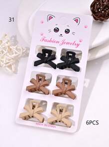 6pcs/Set Solid Color Casual Cute ABS Plastic Hair Clips, Butterfly, Flower, Heart, Square Design, Small Size Matte Black Bangs Claws, Princess Front & Side Bang Clips, Suitable For All Seasons Summer Hair Jaw Clip