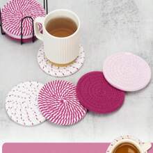 4 Or 8 Drink Coasters, Round Woven Coasters, Absorbent Drink Coasters, Handwoven Fabric Coasters, Set With A Tray, Bohemian Style, Does Not Include Stand.