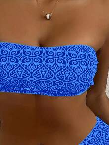 [高弹力比基尼] 新款性感可爱高弹力女士时尚比基尼套装 - 可机洗，随机印花设计，抹胸和高帮裤沙滩泳衣套装。