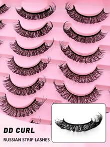 20 Paar falsche Wimpern Russischer Strip Wimpern, D-Locken, verwischt, natürliches Aussehen, 16mm, lockig, wie Echthaarwimpern, flauschiges Katzenaugen-Look, verlängerte gefälschte Wimpern Set