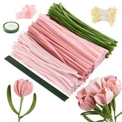Pipe Cleaners, 400Pcs Pipe Cleaners Craft, 4 Assorted Colors Pipe Cleaners Bulk, Include 400Pcs Pipe Cleaners, 150pcs Stamen, 20pcs Floral Wires, 1roll Gardening Tape, 1 Silk Ribbon, Chenille Stems For DIY Flower Making Kit, Creative Flower DIY Decor Flower Making Kit