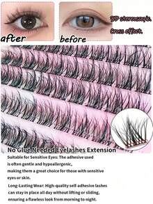 Ouye3 100片/盒 10排自粘睫毛可重复使用无胶假睫毛防水自然风格适合初学者化妆睫毛簇、睫毛簇、单根睫毛、睫毛、假睫毛 - C - 查看 4