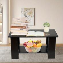 Modern Coffee Table Living Room Tea Side End Desk With Lower Storage Shelf Black - Black - View 9